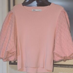 Zara Pink Ruffled Puff Sleeve Blouse